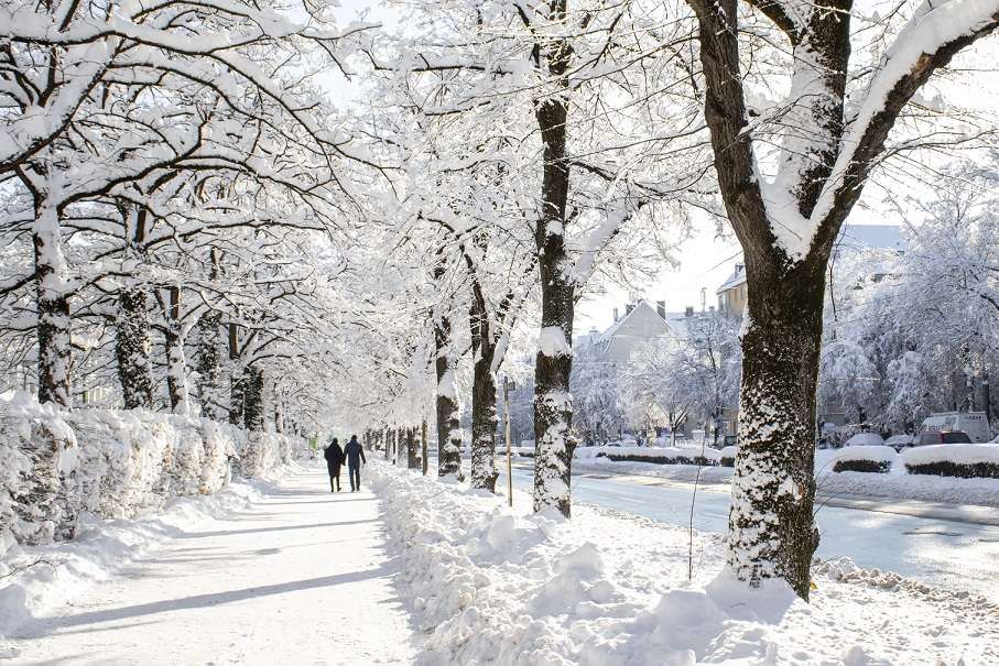 Winterbild verschneiter Fußweg